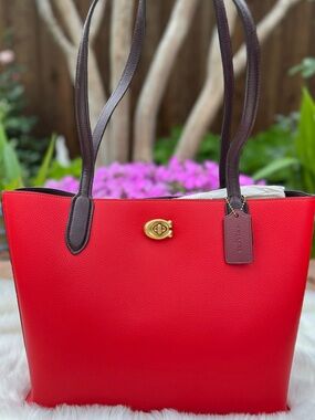 NWT Coach Willow Tote Sport Red Colorblock Purse